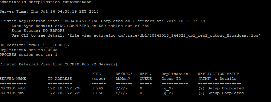 Troubleshoot CUCM db Replication - Run the utils dbreplication runtimestate Command