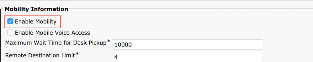 Select the Enable Mobility Checkbox