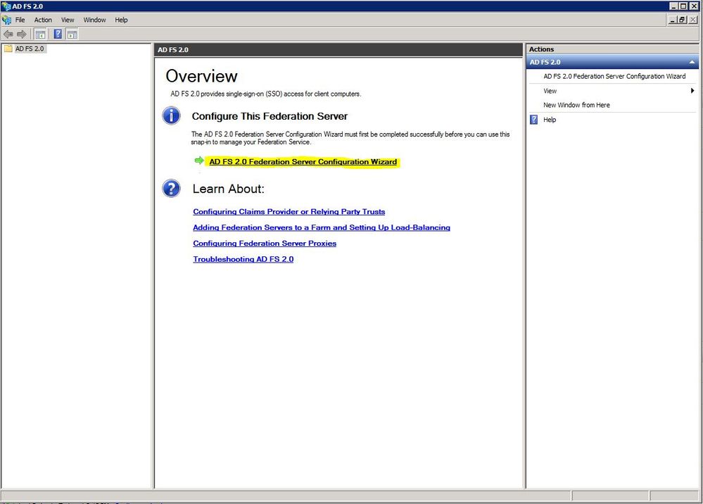 SSO with CUCM and AD FS - Configure AD FS 2.0 - Select AD FS 2.0 Federation Server Configuration Wizard