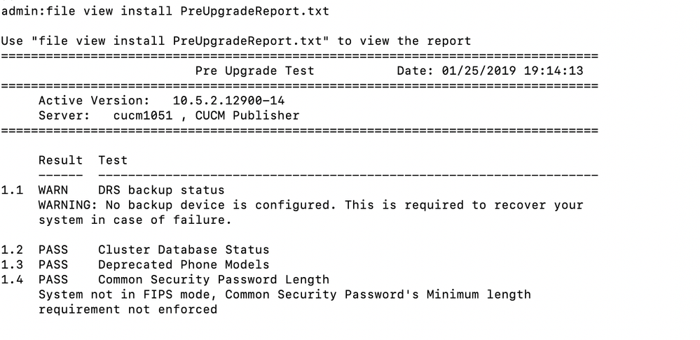 Output PreUpgrade Report