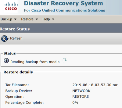 Configure Backup and Restore from GUI - Restore progress