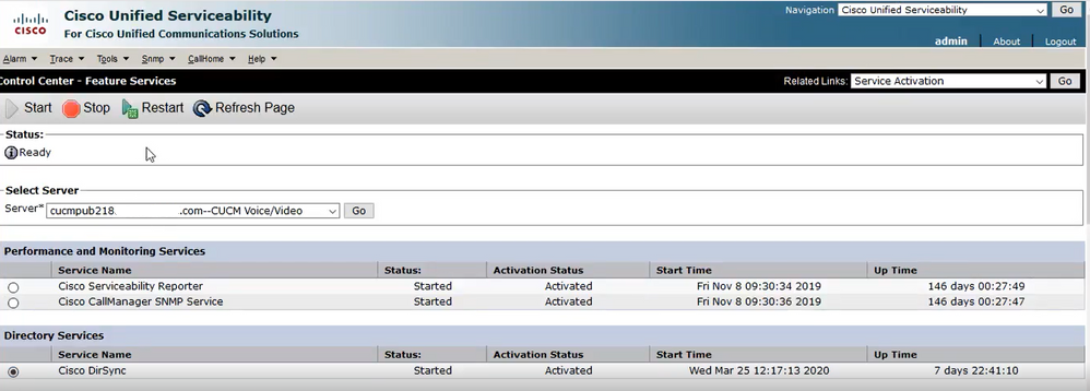 Navigate to CUCM Publisher and Verify that Service is Activated and Started