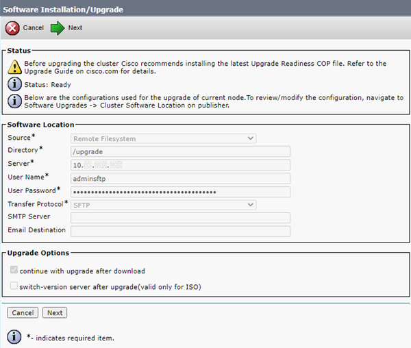 Install/Upgrade Software Location Screen