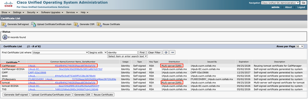 Verify Tomcat Certificate Reuse for CallManager