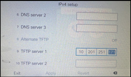 電話機でのTFTP IPの設定