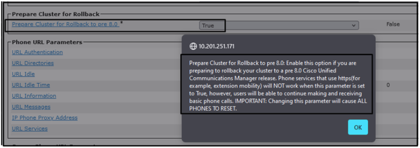 Prepare Cluster for Rollback to pre 8.0パラメータに関する情報