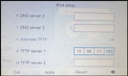 電話機でのTFTP IPの設定