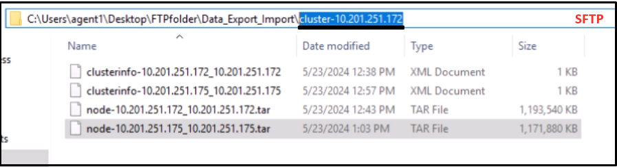 Vom Abonnenten exportierter Datenspeicherort auf dem SFTP-Server