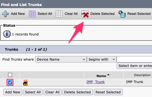 CUCM Delete SIP Trunk