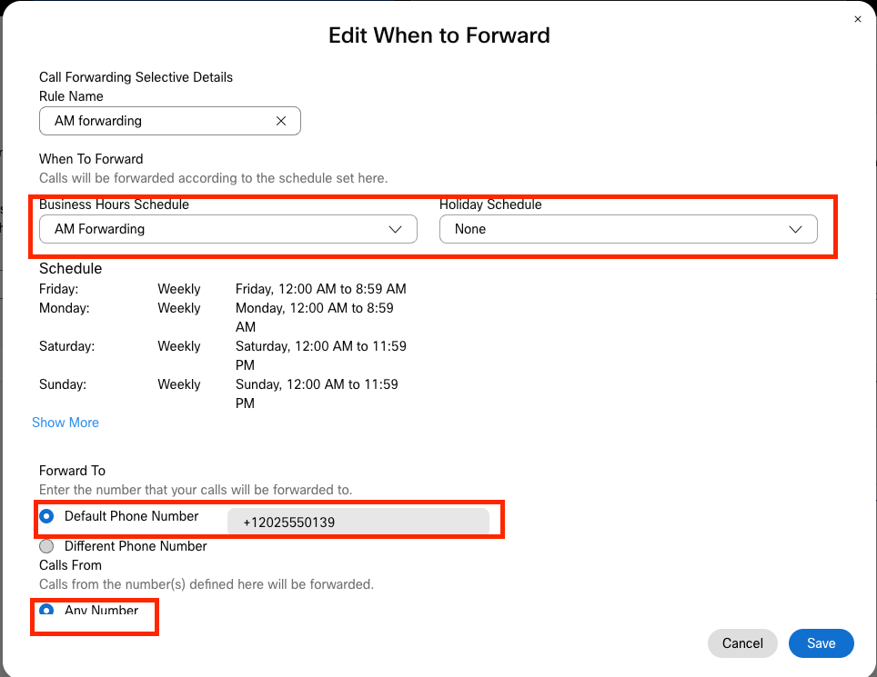 Edit the AM Forwarding Rule