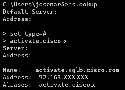 nslookup activate.cisco