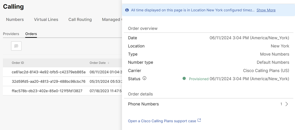 Orders page in Control Hub