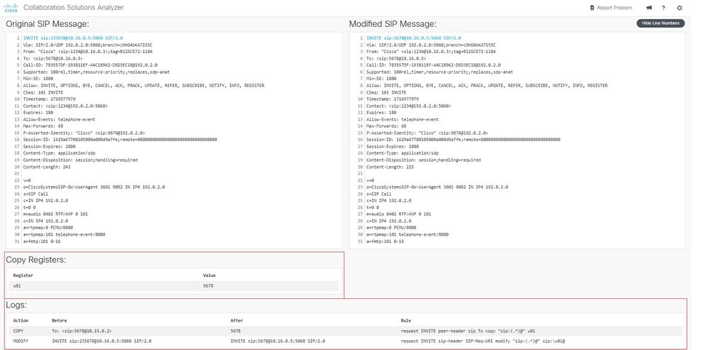 SIP PROFILE Copylist Example 2