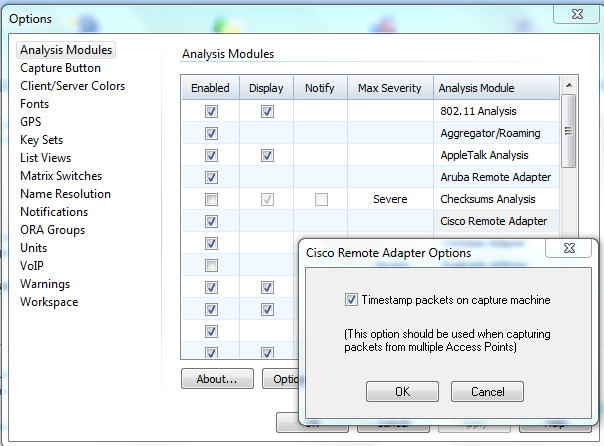 Options de carte Omnipeek