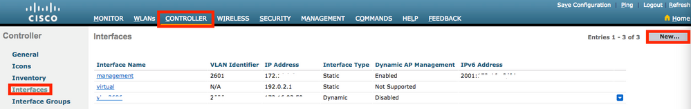 WLC configuration GUI controller