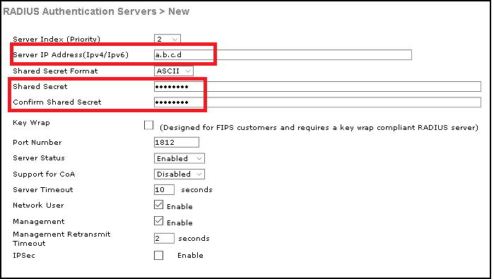 Create a new RADIUS server on the WLC