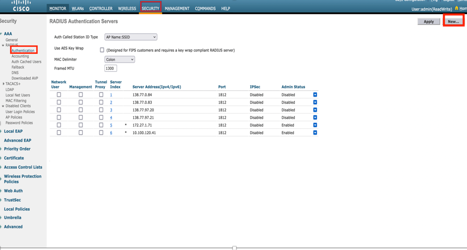 Wireless LAN Controller - Configure RADIUS Server