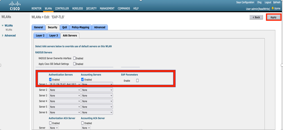 Wireless LAN Controller - Select the RADIUS Server You Configured