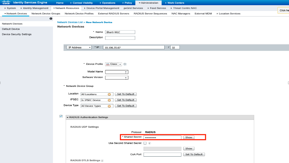 ISE - Shared Secret Password