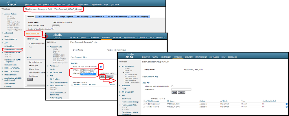 Configure AP as an OEAP - Add the AP to the FlexConnect group