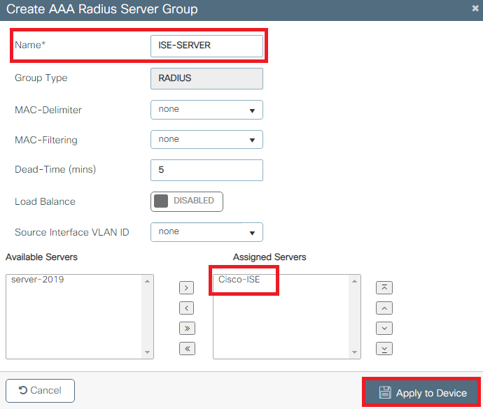 Ajouter le serveur RADIUS à un groupe RADIUS