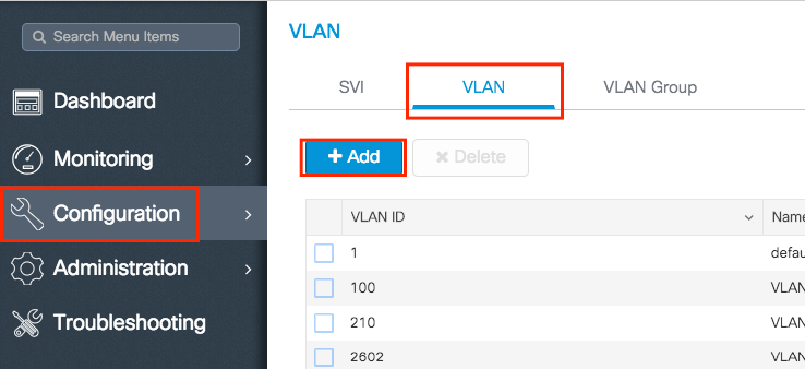 Accédez à VLAN et sélectionnez +Add