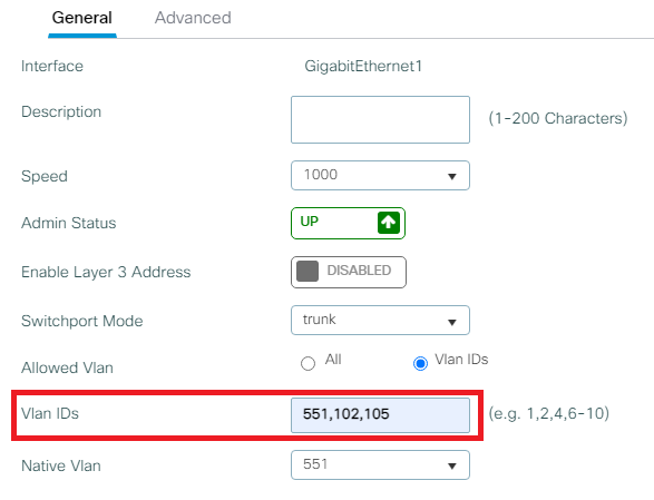 The configuration related to the interface setup if you use specific VLAN IDs