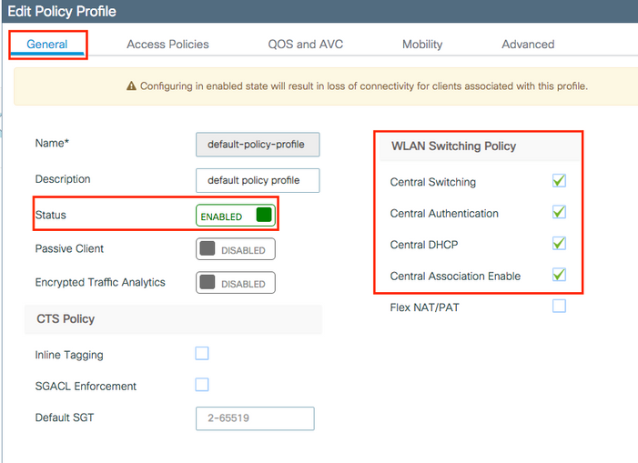 default-policy-profileを設定するか、新しいプロファイルを作成します