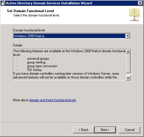 Select the Forest Functional Level