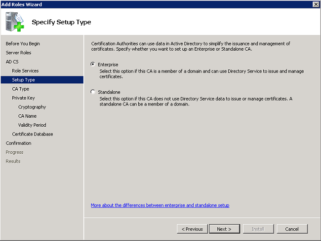 Specify Setup Type Enterprise