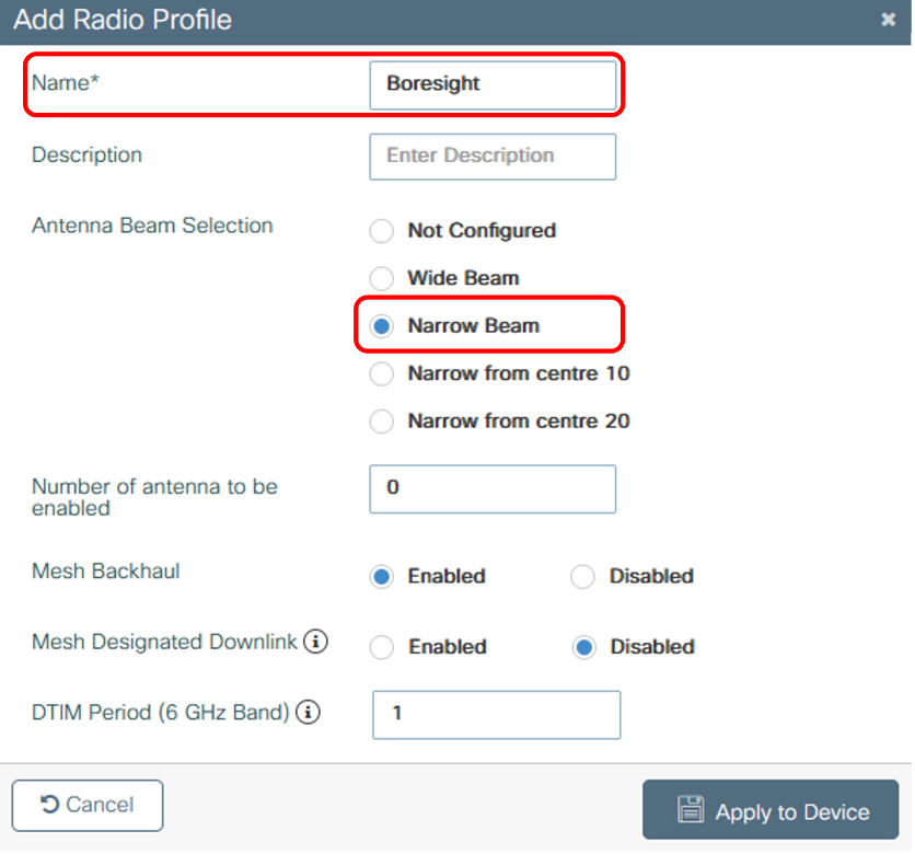 Select narrow beam in the radio profile