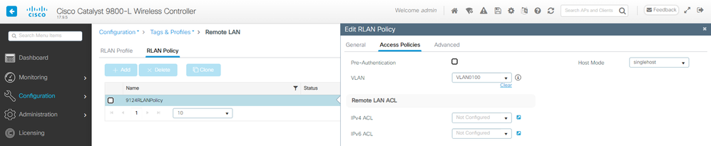 RLAN Policy Access Policies