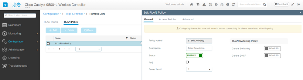 RLAN Policy Local Switching