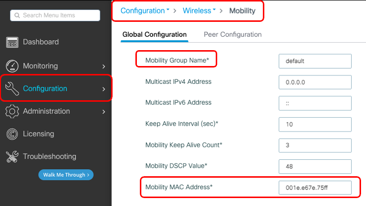 Configuración global de movilidad