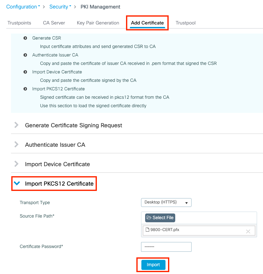 Import PKCS12 Certificate