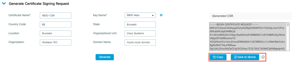 WLCでのCSRの生成