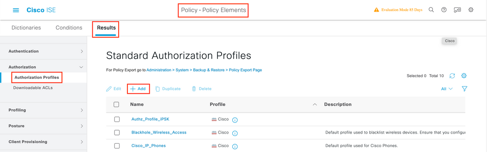 Add an ISE Authorization Profile