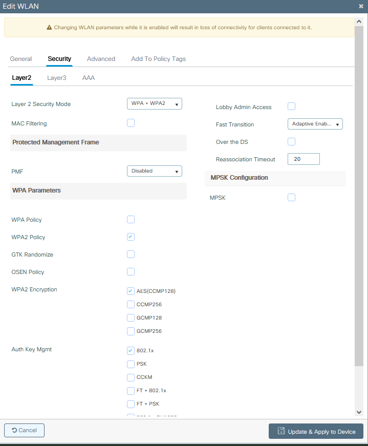 Configure the Layer2/Layer3 Security Mode as Long as the Encryption Method