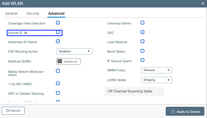 Aironet IE configuration