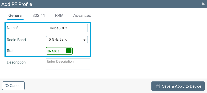 Add the 5Ghz RF profile