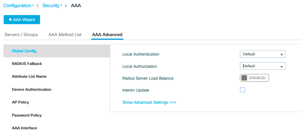 Configuración de los parámetros avanzados AAA