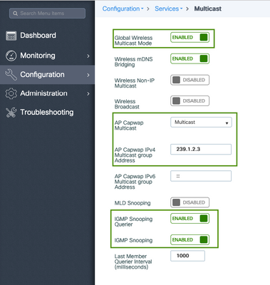 Global multicast settings