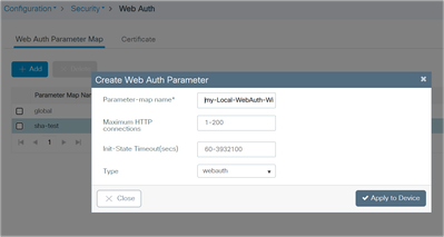 Création d'une carte de paramètres webauth