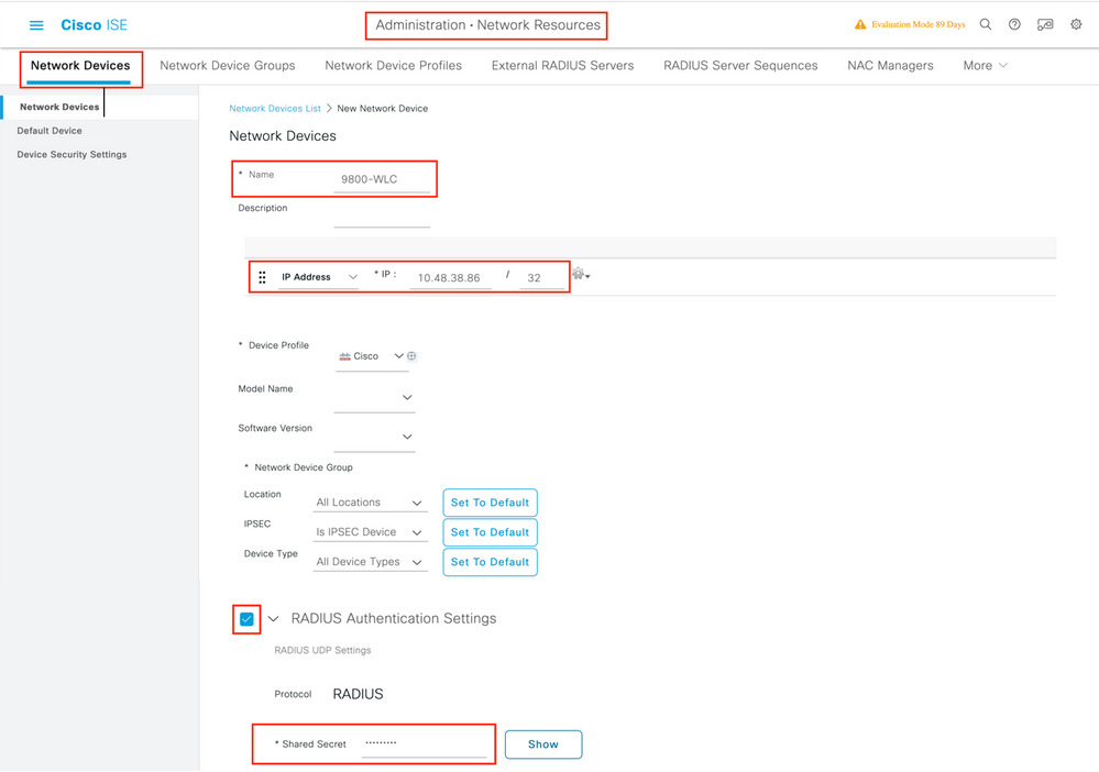 Add a network device on ISe