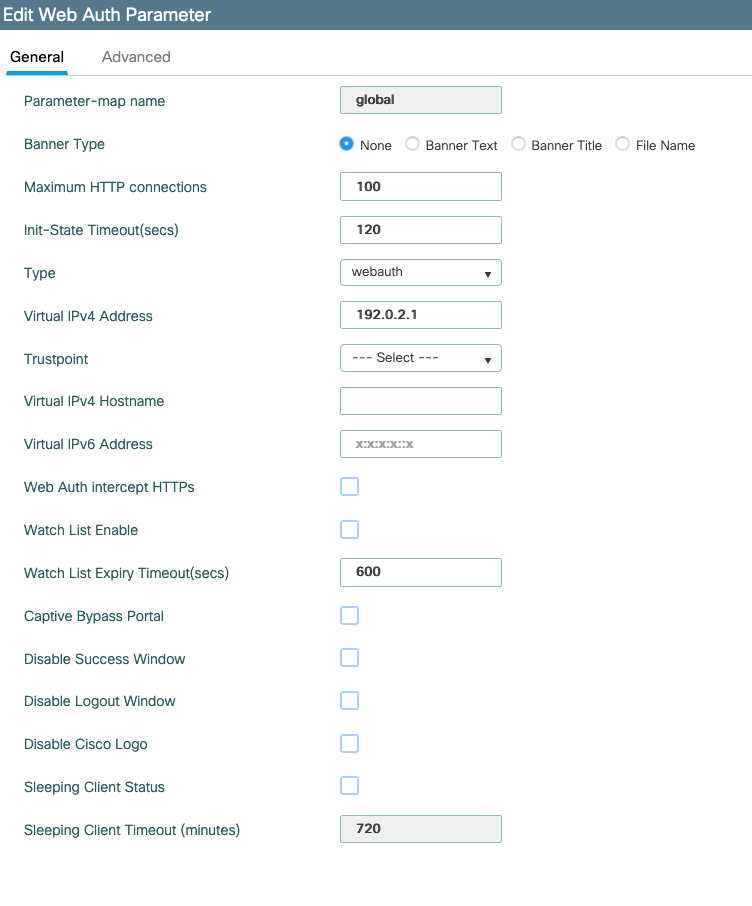 Edit the global webauth parameter map