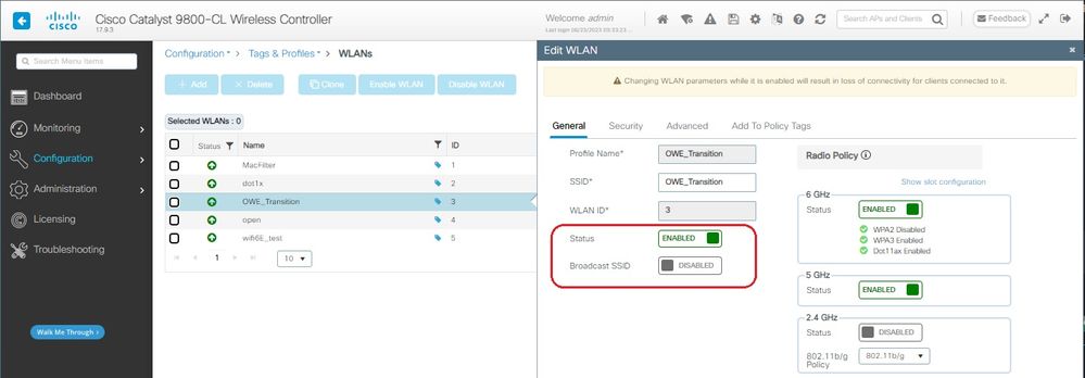 OWE Transition Enhanced Open SSID verborgen