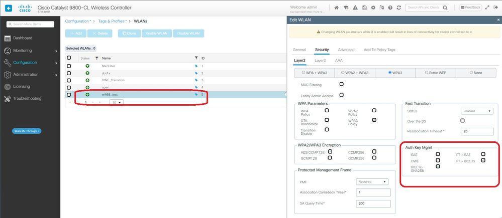 WPA3 Enterprise 802.1x-SHA256 + FT WLAN Security Configuration