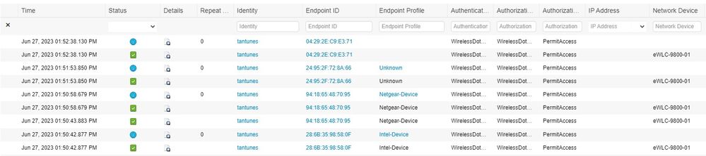 WPA3 Enterprise 802.1x-SHA256 + FT 
 ISE Live Logs