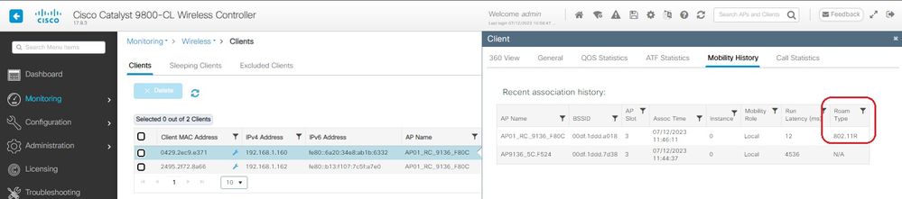 WPA3 Enterprise 802.1x-SHA256 + FT S23 Mobility History (Roaming type 802.11R)