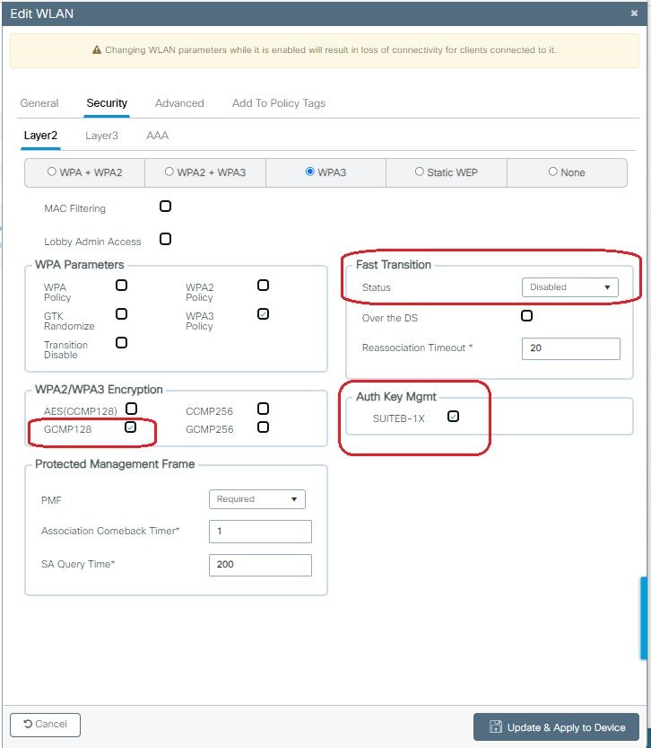 WPA3 Enterprise GCMP128 SUITEB192-1X Security Configuration